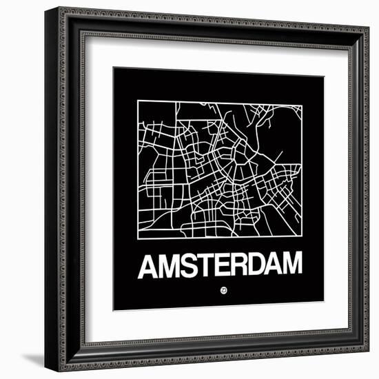 Black Map of Amsterdam-NaxArt-Framed Art Print