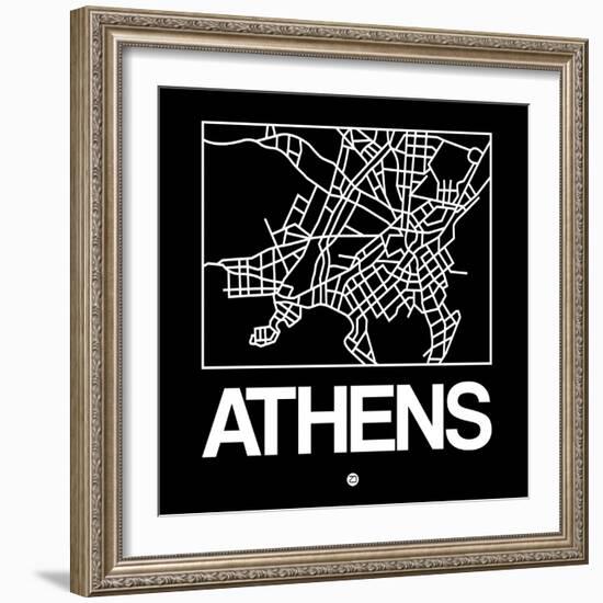 Black Map of Athens-NaxArt-Framed Art Print