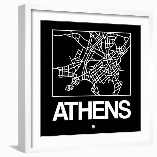 Black Map of Athens-NaxArt-Framed Art Print