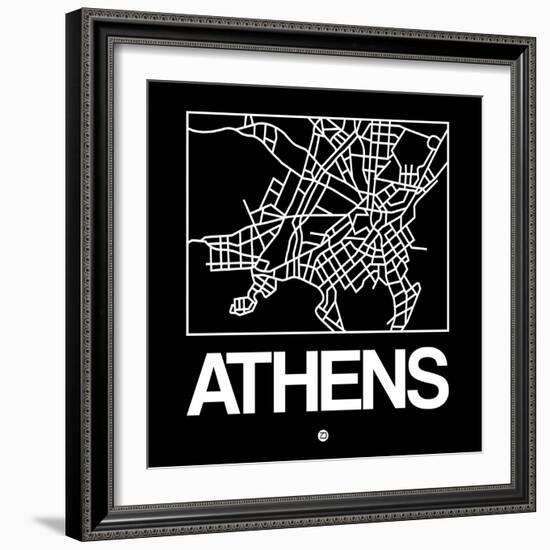 Black Map of Athens-NaxArt-Framed Art Print