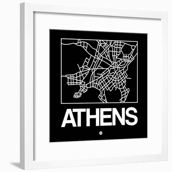 Black Map of Athens-NaxArt-Framed Premium Giclee Print