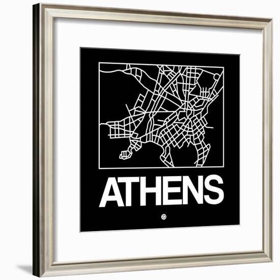 Black Map of Athens-NaxArt-Framed Premium Giclee Print