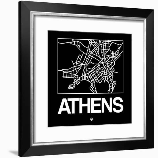 Black Map of Athens-NaxArt-Framed Premium Giclee Print