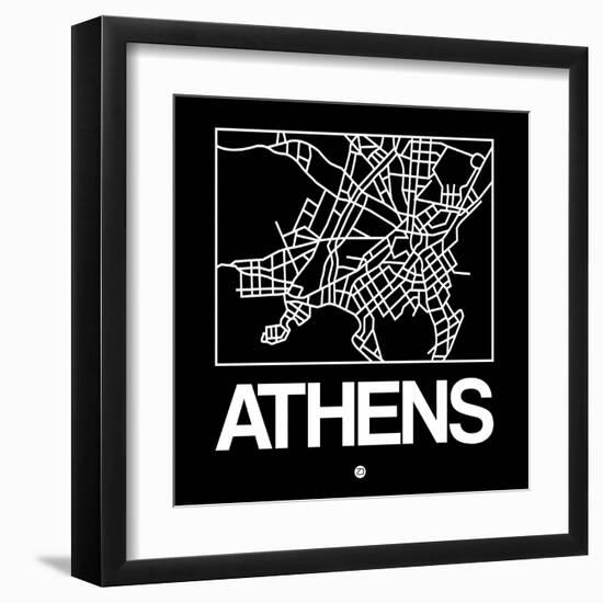 Black Map of Athens-NaxArt-Framed Art Print