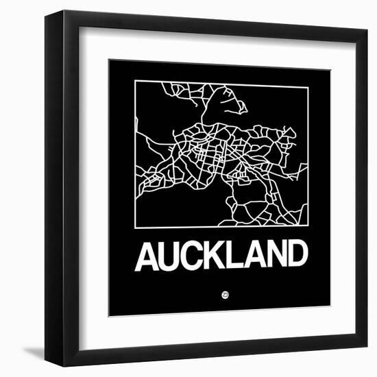 Black Map of Auckland-NaxArt-Framed Art Print