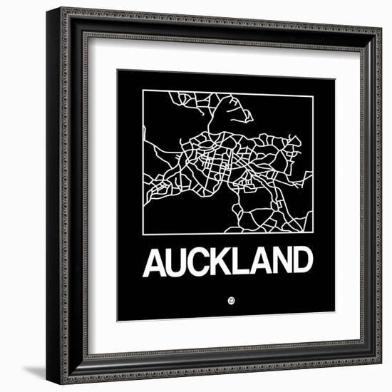 Black Map of Auckland-NaxArt-Framed Art Print