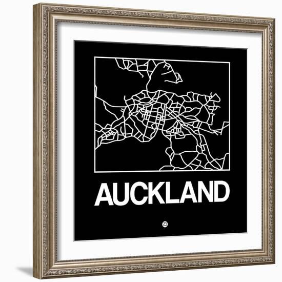 Black Map of Auckland-NaxArt-Framed Art Print