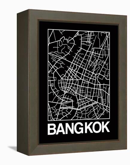 Black Map of Bangkok-NaxArt-Framed Stretched Canvas