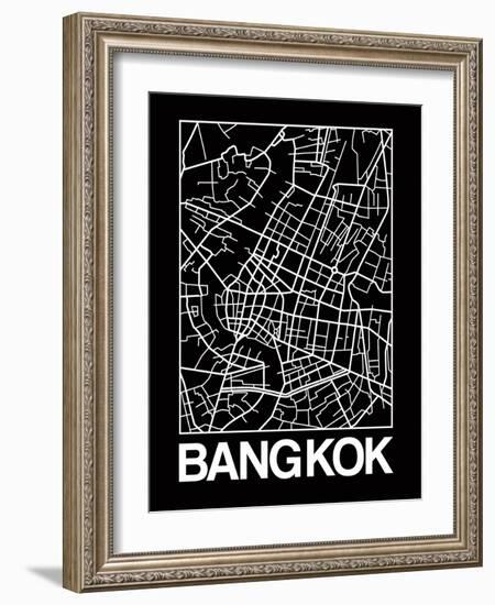 Black Map of Bangkok-NaxArt-Framed Art Print