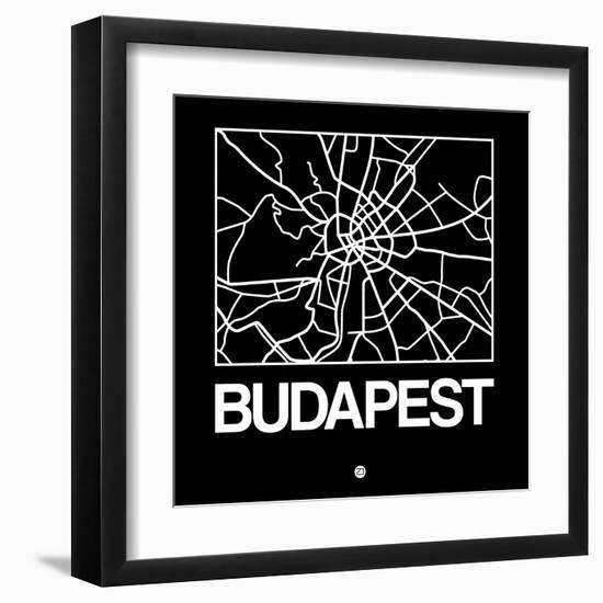 Black Map of Budapest-NaxArt-Framed Art Print