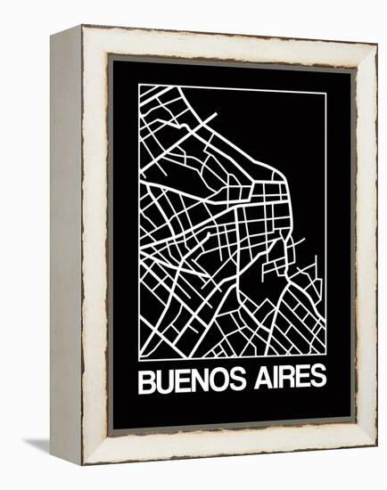 Black Map of Buenos Aires-NaxArt-Framed Stretched Canvas