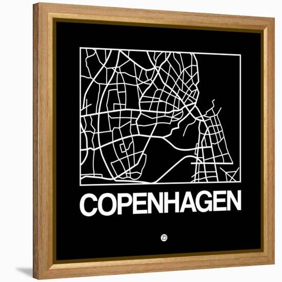 Black Map of Copenhagen-NaxArt-Framed Stretched Canvas