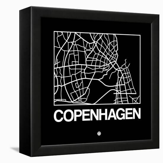 Black Map of Copenhagen-NaxArt-Framed Stretched Canvas