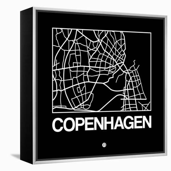 Black Map of Copenhagen-NaxArt-Framed Stretched Canvas