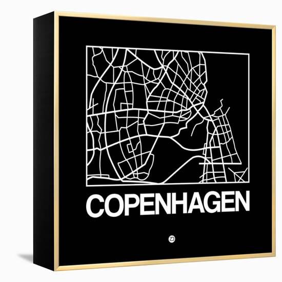 Black Map of Copenhagen-NaxArt-Framed Stretched Canvas