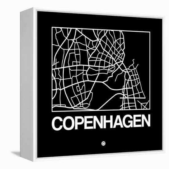 Black Map of Copenhagen-NaxArt-Framed Stretched Canvas