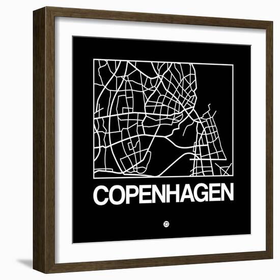 Black Map of Copenhagen-NaxArt-Framed Premium Giclee Print