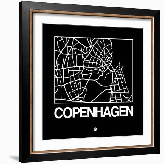 Black Map of Copenhagen-NaxArt-Framed Premium Giclee Print