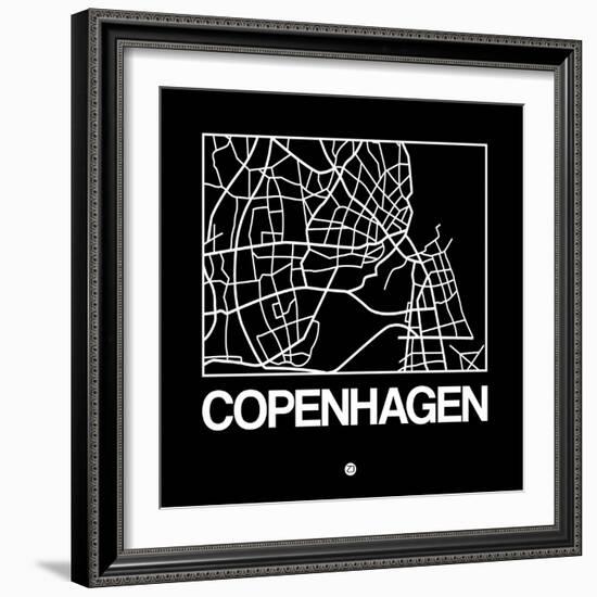 Black Map of Copenhagen-NaxArt-Framed Premium Giclee Print