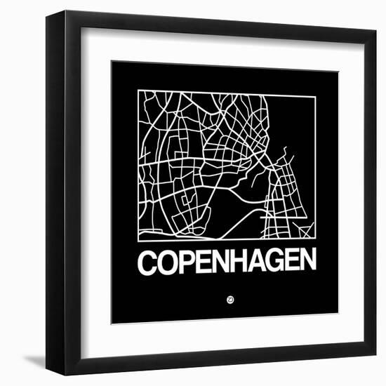 Black Map of Copenhagen-NaxArt-Framed Art Print