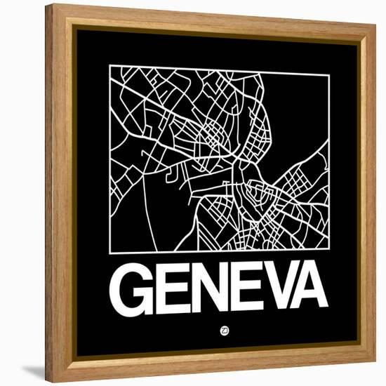 Black Map of Geneva-NaxArt-Framed Stretched Canvas