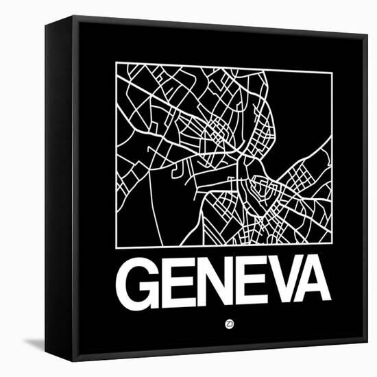 Black Map of Geneva-NaxArt-Framed Stretched Canvas