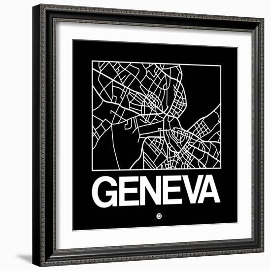 Black Map of Geneva-NaxArt-Framed Art Print