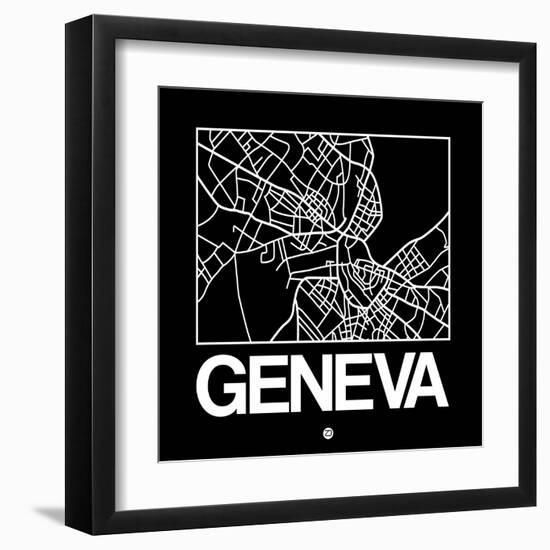 Black Map of Geneva-NaxArt-Framed Art Print