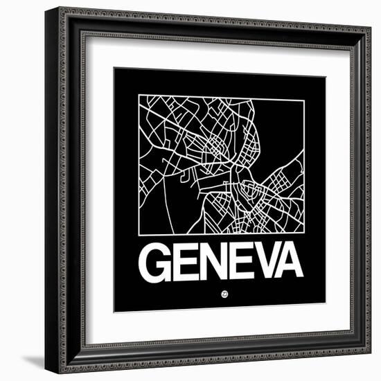 Black Map of Geneva-NaxArt-Framed Art Print
