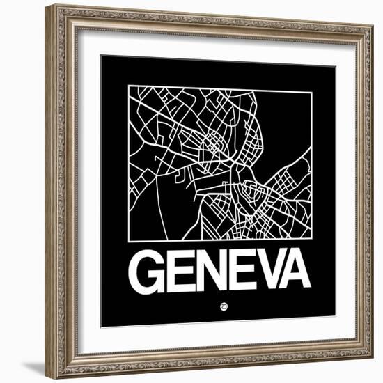 Black Map of Geneva-NaxArt-Framed Premium Giclee Print