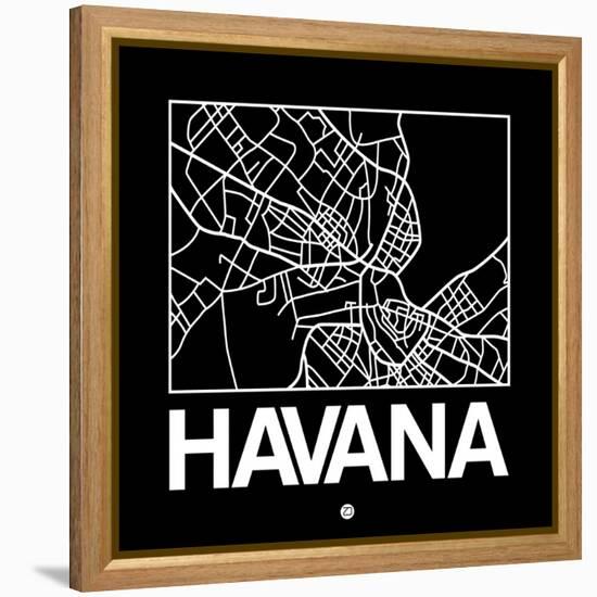 Black Map of Havana-NaxArt-Framed Stretched Canvas