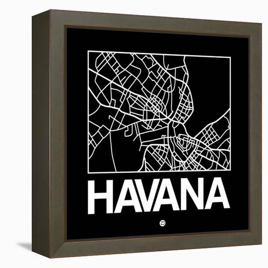 Black Map of Havana-NaxArt-Framed Stretched Canvas