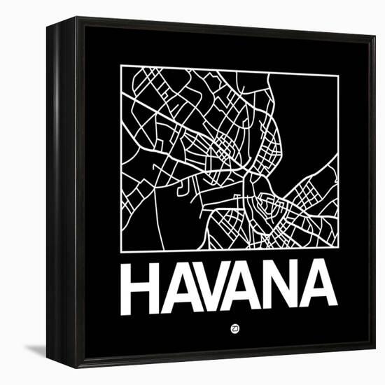 Black Map of Havana-NaxArt-Framed Stretched Canvas