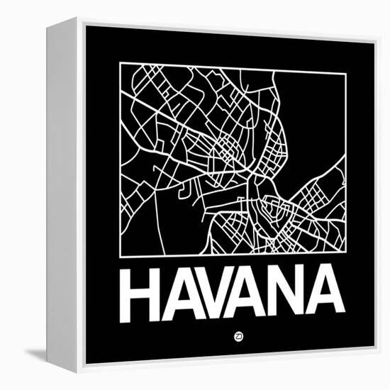 Black Map of Havana-NaxArt-Framed Stretched Canvas