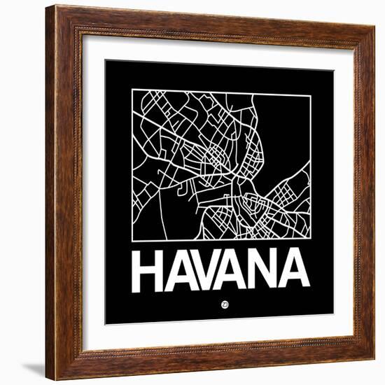 Black Map of Havana-NaxArt-Framed Premium Giclee Print