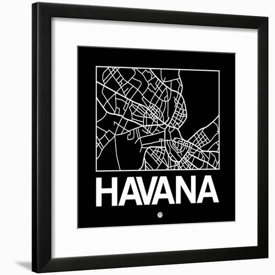 Black Map of Havana-NaxArt-Framed Premium Giclee Print