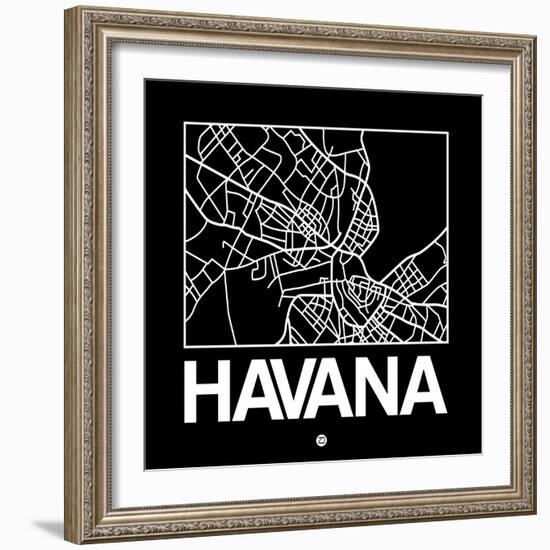 Black Map of Havana-NaxArt-Framed Art Print