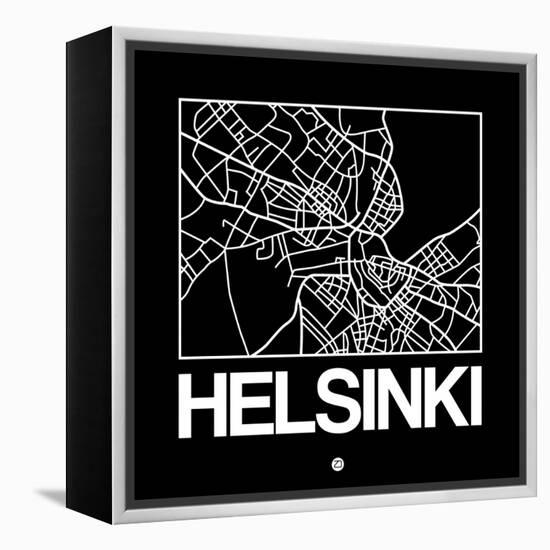 Black Map of Helsinki-NaxArt-Framed Stretched Canvas