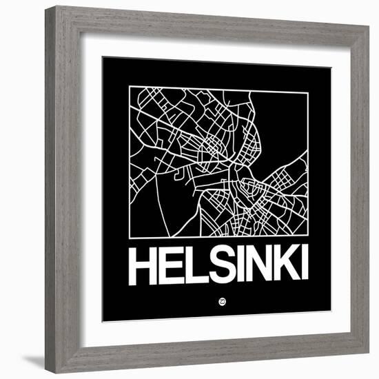 Black Map of Helsinki-NaxArt-Framed Art Print