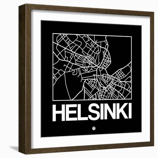 Black Map of Helsinki-NaxArt-Framed Art Print