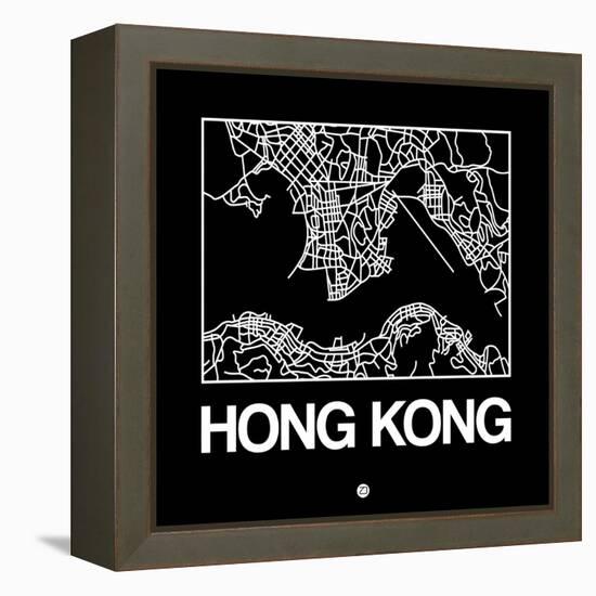 Black Map of Hong Kong-NaxArt-Framed Stretched Canvas