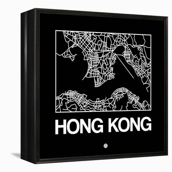 Black Map of Hong Kong-NaxArt-Framed Stretched Canvas