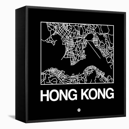 Black Map of Hong Kong-NaxArt-Framed Stretched Canvas