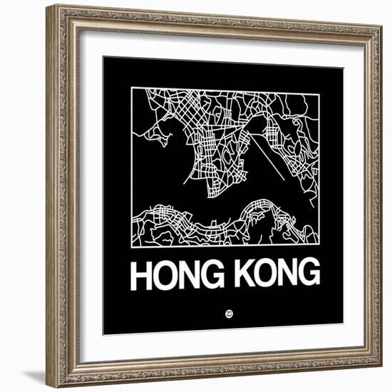 Black Map of Hong Kong-NaxArt-Framed Art Print