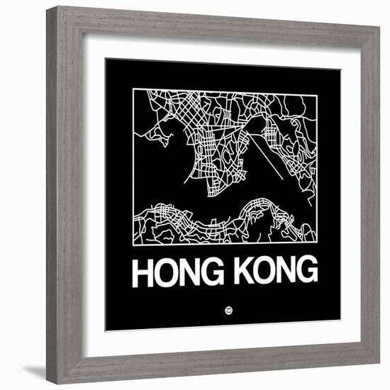 Black Map of Hong Kong-NaxArt-Framed Art Print