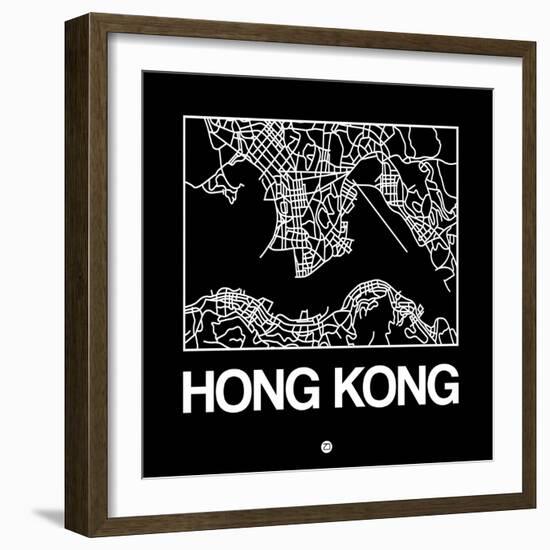 Black Map of Hong Kong-NaxArt-Framed Art Print