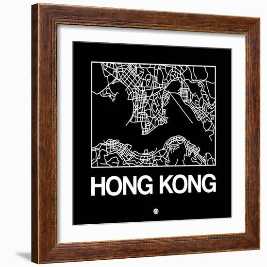 Black Map of Hong Kong-NaxArt-Framed Art Print