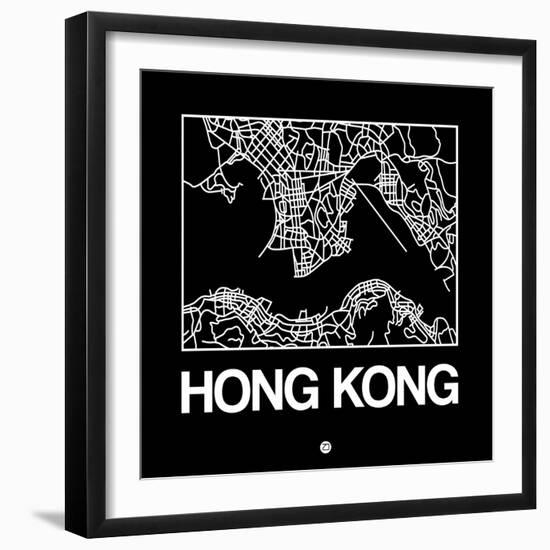 Black Map of Hong Kong-NaxArt-Framed Art Print