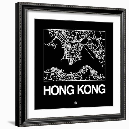 Black Map of Hong Kong-NaxArt-Framed Art Print