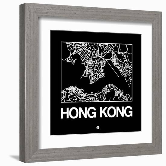 Black Map of Hong Kong-NaxArt-Framed Art Print